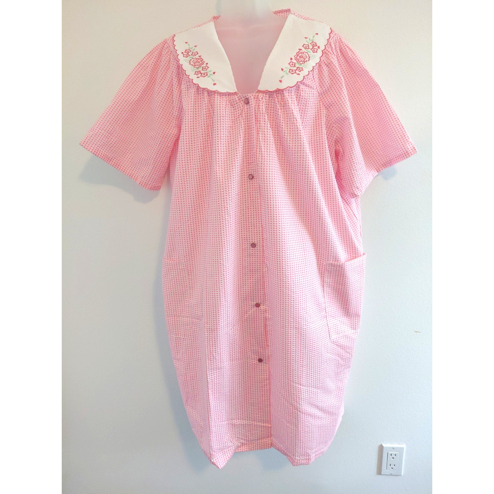 NWT Dream Crest Duster House Coat 3XL Pearl Snap Gingham Pockets New NOS Pink